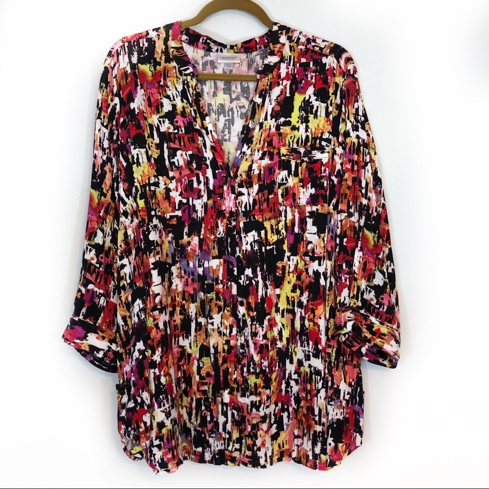 Avenue multi colored flecked button down blouse 22